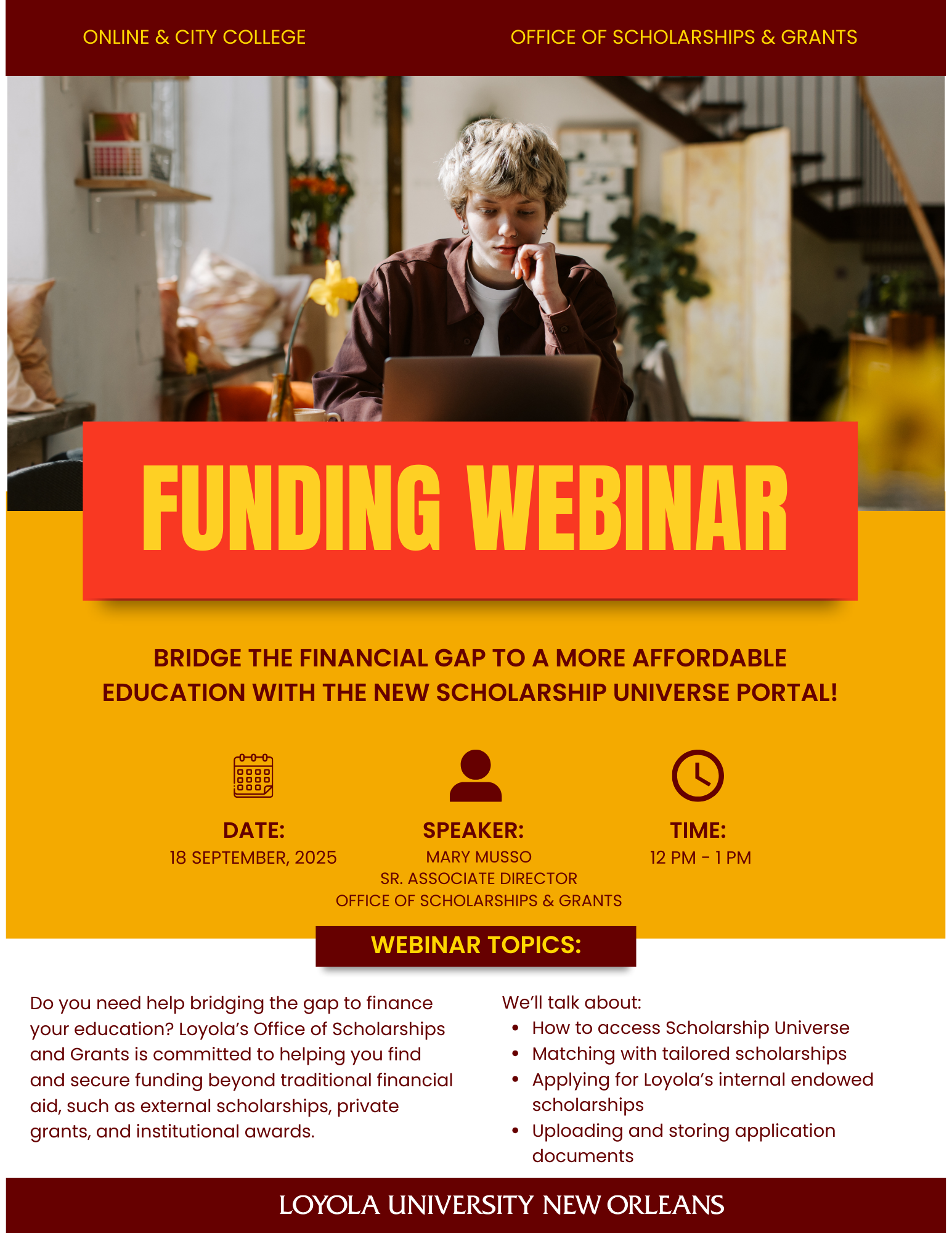Scholarship Universe Webinar flyer